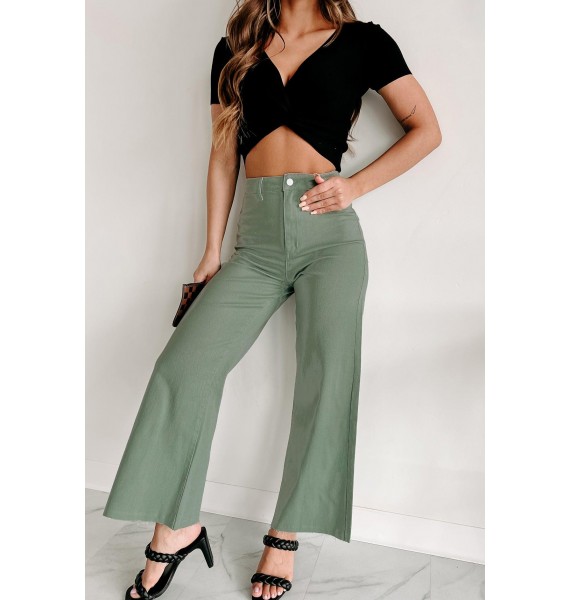 According To Plan High Rise Wide Leg Crop Jeans (Dark Sage)