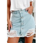 Augie Distressed Denim Mini Skirt (Light Denim)