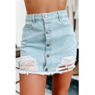 Augie Distressed Denim Mini Skirt (Light Denim)