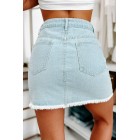 Augie Distressed Denim Mini Skirt (Light Denim)