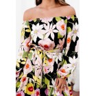 70's Surprise Off The Shoulder Floral Mini Dress (Black/Multi)