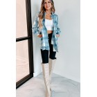 Easy To Read Long Plaid Shacket (Blue)