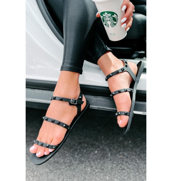 Brooklyn Babe Studded Jelly Sandals (Black Matte PVC)