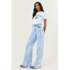 All Possible Outcomes High Rise Colorblock Wide Leg Jeans (Blue)