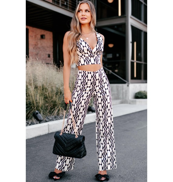 You Know You Want It Geometric Two-Piece Pant Set (Ivory/Black)