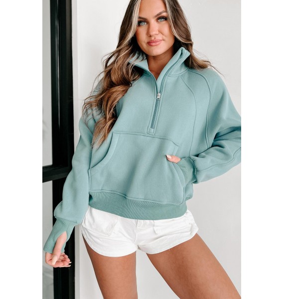 Obsession Quarter Zip Fleece-Lined NanaMacs Original Sweatshirt (Mint)