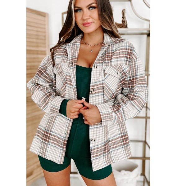 Counting On It Plaid Shacket (Brown)