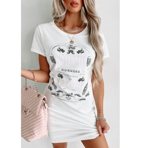 Champagne Is The Answer Graphic T-Shirt Dress (White) - Print On Demand