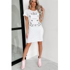 Champagne Is The Answer Graphic T-Shirt Dress (White) - Print On Demand