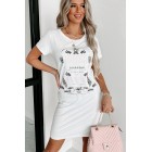 Champagne Is The Answer Graphic T-Shirt Dress (White) - Print On Demand