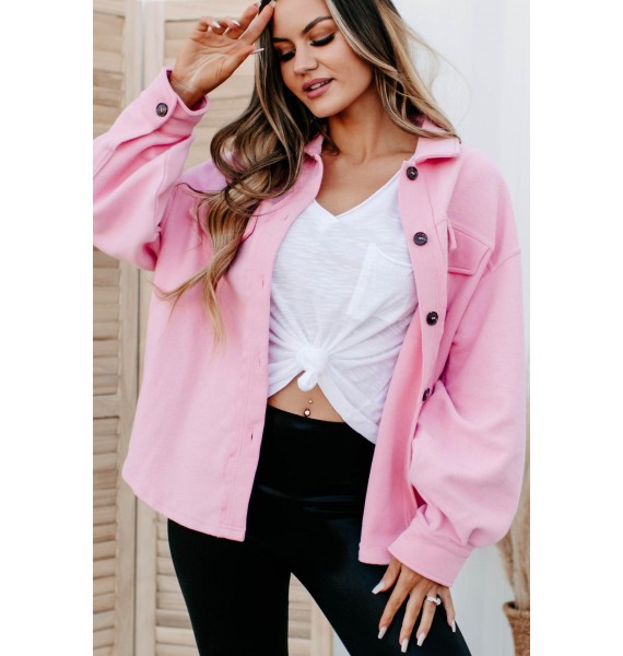 Simple Statements Button-Front Shacket (Pink)