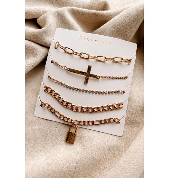 Faithfully Yours 5-Piece Bracelet Set (Gold)