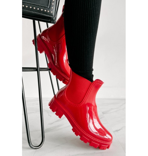 Hot Tamale Patent Leather Lug Sole Chelsea Boots (Red)