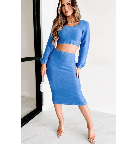 Self-Fulfilling Prophesy Cropped Square Neck Sweater ( Blue)