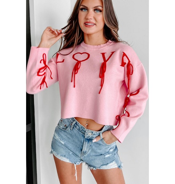 Dramatic Love Graphic Crop Sweater (Pink/Red)