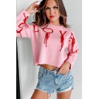 Dramatic Love Graphic Crop Sweater (Pink/Red)