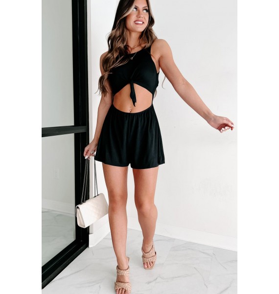 Loving Thoughts Front-Tie Cut-Out Romper (Black)